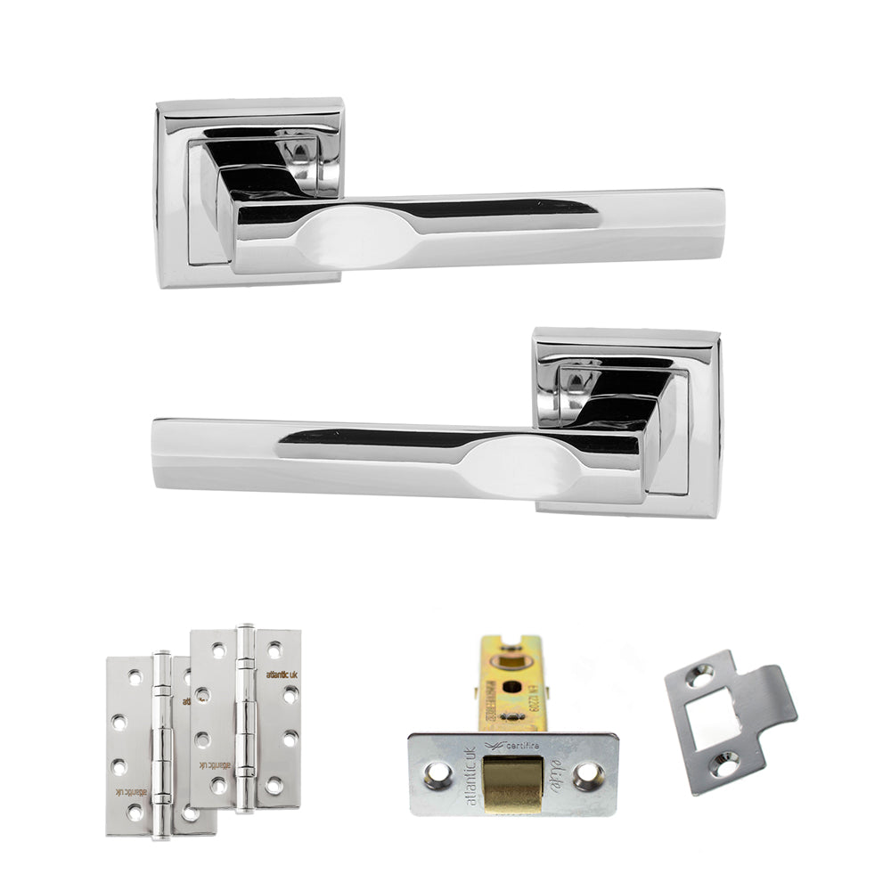 Quality image of STATUS Kansas Door Handle Pack (Latch Set - 2.5" CE Latch, 4" Slim Knuckle Hinges x2) - Polished Chrome | Sku. adps24spc5 | available from Trade Door Handles.
