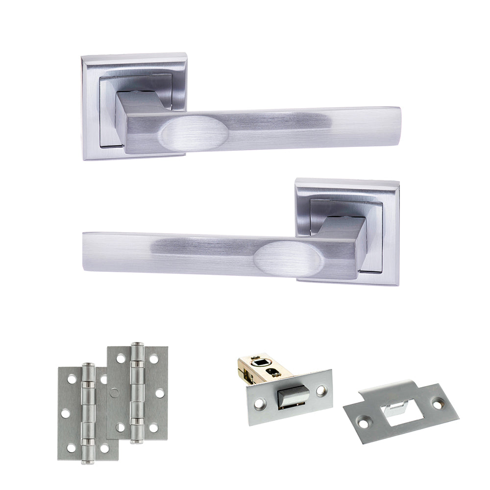 Quality image of STATUS Kansas Door Handle Pack (Latch Set - 2.5" Latch, 3" Hinges x2) - Satin Chrome | Sku. adps24ssc7 | available from Trade Door Handles.
