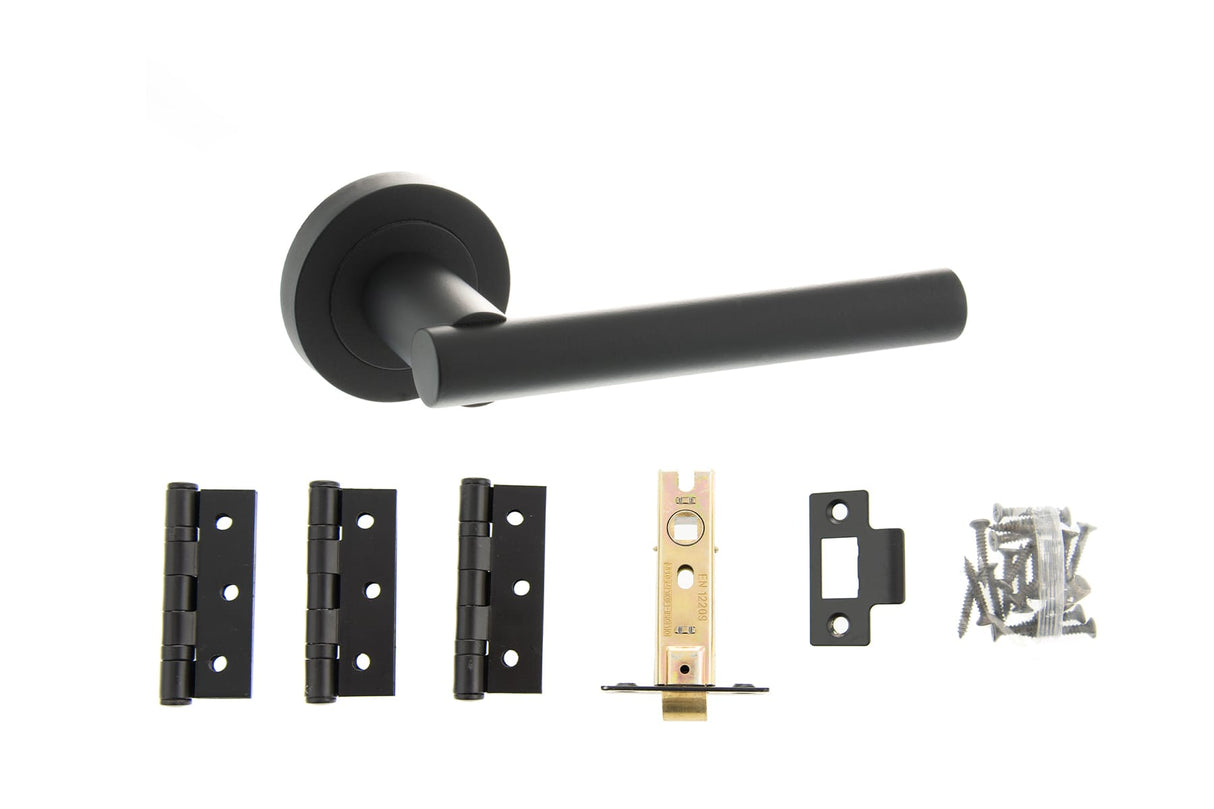 Quality image of Atlantic Nebraska Door Pack Bundle (2.5" Latch, 3"x2" Hingesx3) - Matt Black | Sku. adpbs28rmb25 | available from Trade Door Handles.
