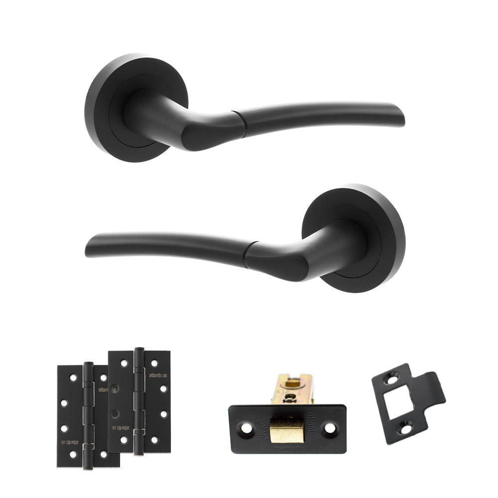 Quality image of STATUS Indiana Door Handle Pack (Latch Set - 3" CE Latch, 4" Slim Knuckle Hinges x2) - Matt Black | Sku. adps33rmb6 | available from Trade Door Handles.