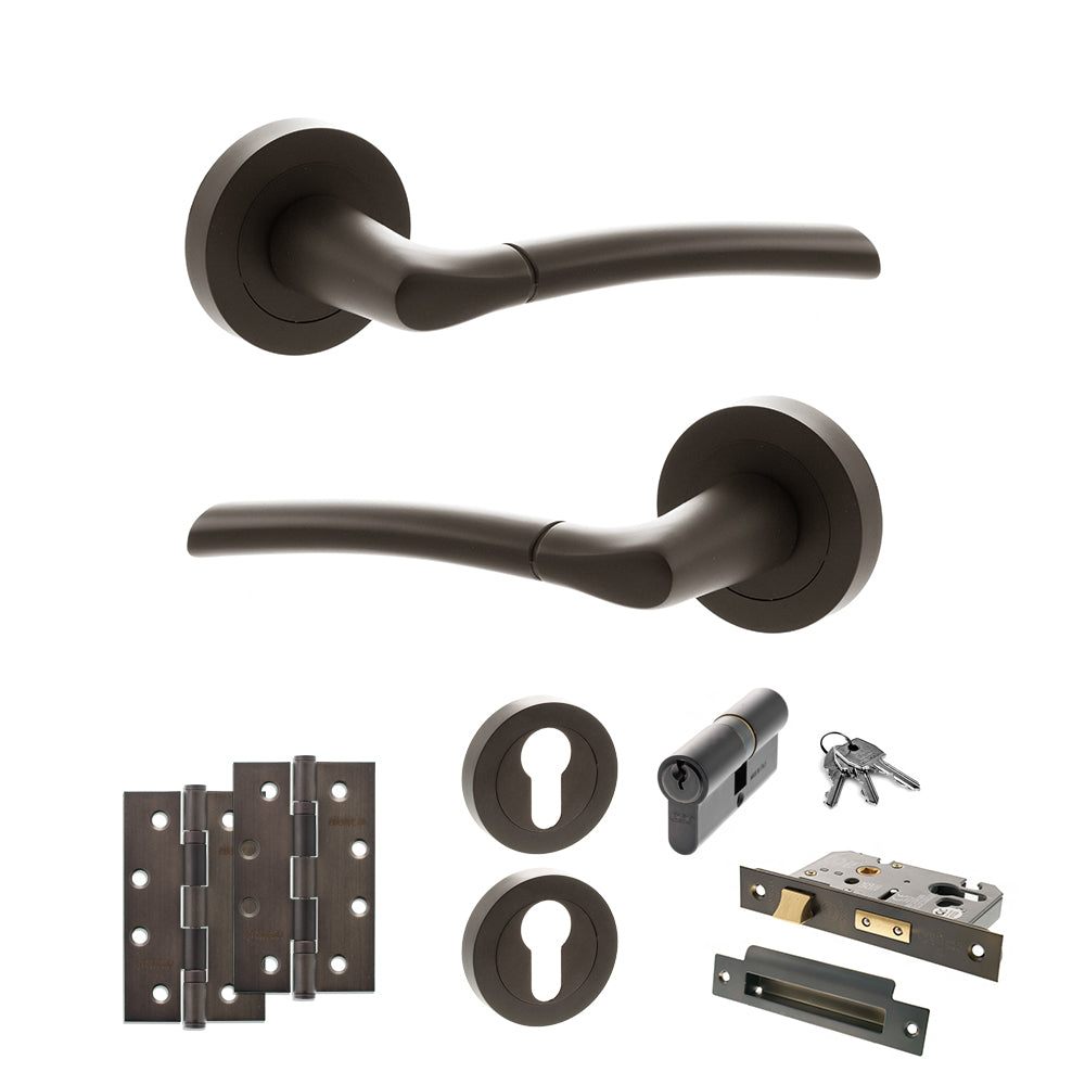 Quality image of STATUS Indiana Door Handle Pack (Euro Lock Set - 3" CE Sashlock, 4" Slim Knuckle Hinges x2) - Urban Dark Bronze | Sku. adps33rudb25 | available from Trade Door Handles.
