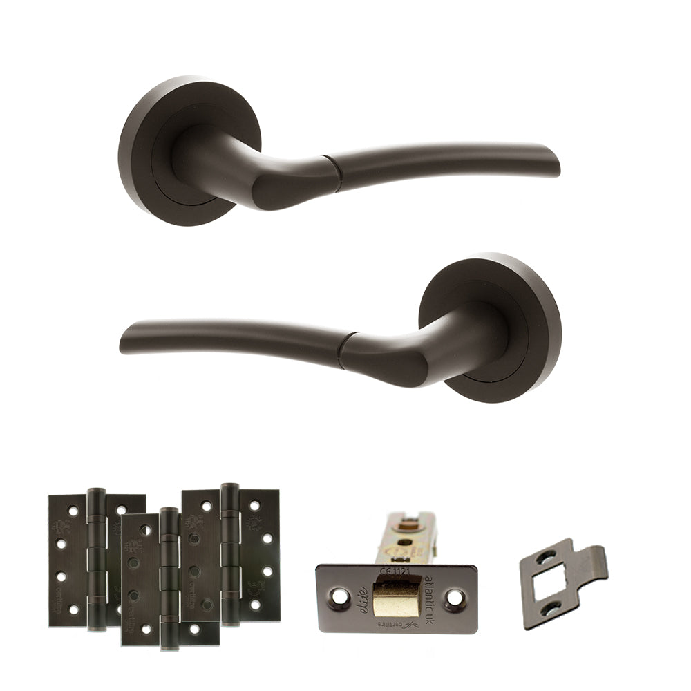 Quality image of STATUS Indiana Door Handle Pack (Latch Set - 2.5" CE Latch, 4" Fire Rated Hinges x3) - Urban Dark Bronze | Sku. adps33rudb3 | available from Trade Door Handles.