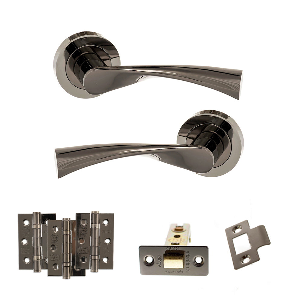 Quality image of STATUS Colorado Door Handle Pack (Latch Set - 3" CE Latch, 3" Fire Rated Hinges x3) - Black Nickel | Sku. adps34rbn2 | available from Trade Door Handles.
