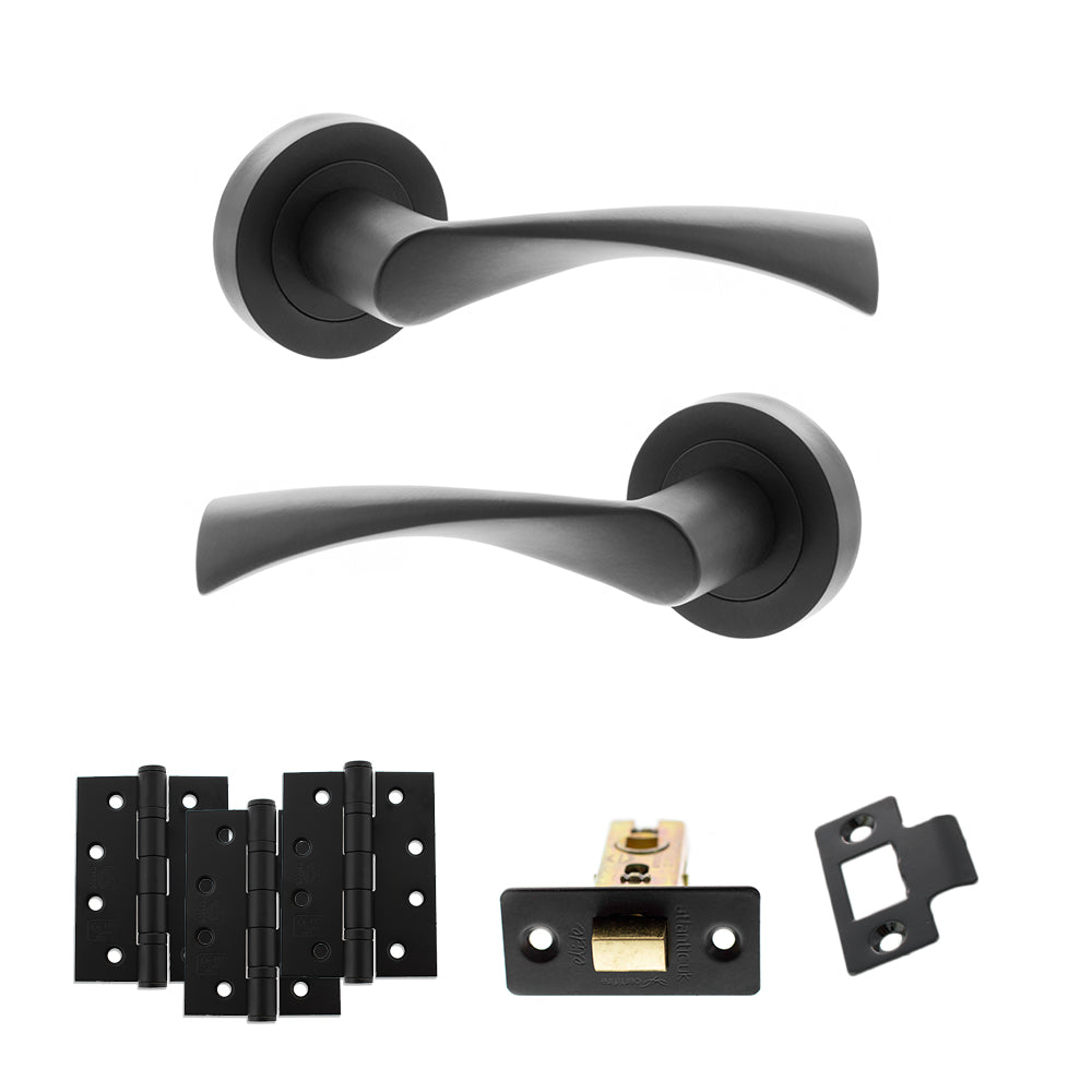 Quality image of STATUS Colorado Door Handle Pack (Latch Set - 2.5" CE Latch, 4" Fire Rated Hinges x3) - Matt Black | Sku. adps34rmb3 | available from Trade Door Handles.