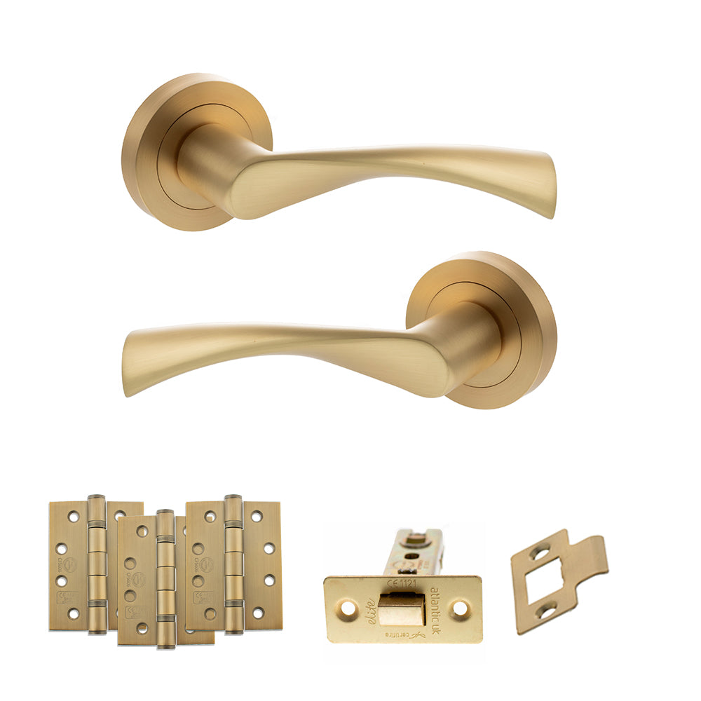 Quality image of STATUS Colorado Door Handle Pack (Latch Set - 2.5" CE Latch, 4" Fire Rated Hinges x3) - Satin Brass | Sku. adps34rsb3 | available from Trade Door Handles.