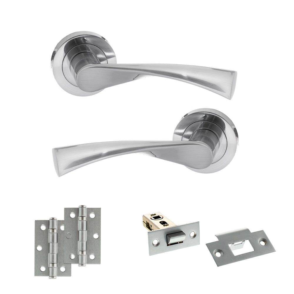 Quality image of STATUS Colorado Door Handle Pack (Latch Set - 2.5" Latch, 3" Hinges x2) - Satin Chrome | Sku. adps34rsc7 | available from Trade Door Handles.