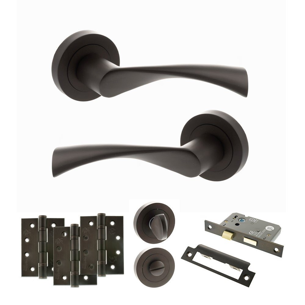 Quality image of STATUS Colorado Door Handle Pack (Bathroom Set - 2.5" CE Bathroom Lock, 4" Fire Rated Hinges x3) - Urban Dark Bronze | Sku. adps34rudb10 | available from Trade Door Handles.
