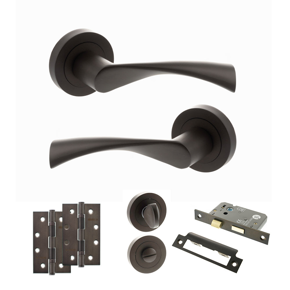 Quality image of STATUS Colorado Door Handle Pack (Bathroom Set - 2.5" CE Bathroom Lock, 4" Slim Knuckle Hinges x2) - Urban Dark Bronze | Sku. adps34rudb12 | available from Trade Door Handles.