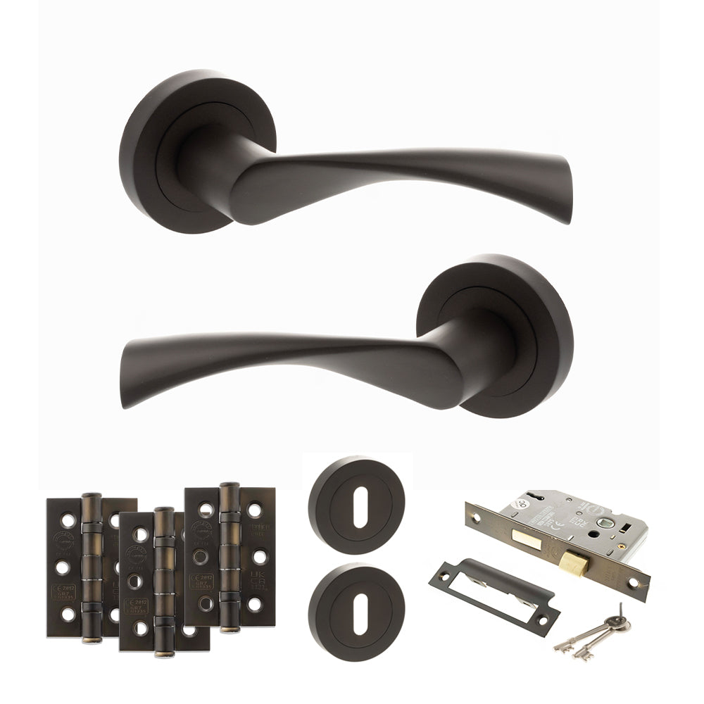 Quality image of STATUS Colorado Door Handle Pack (3 Lever Lock Set - 2.5" CE Sashlock, 3" Fire Rated Hinges x3) - Urban Dark Bronze | Sku. adps34rudb14 | available from Trade Door Handles.