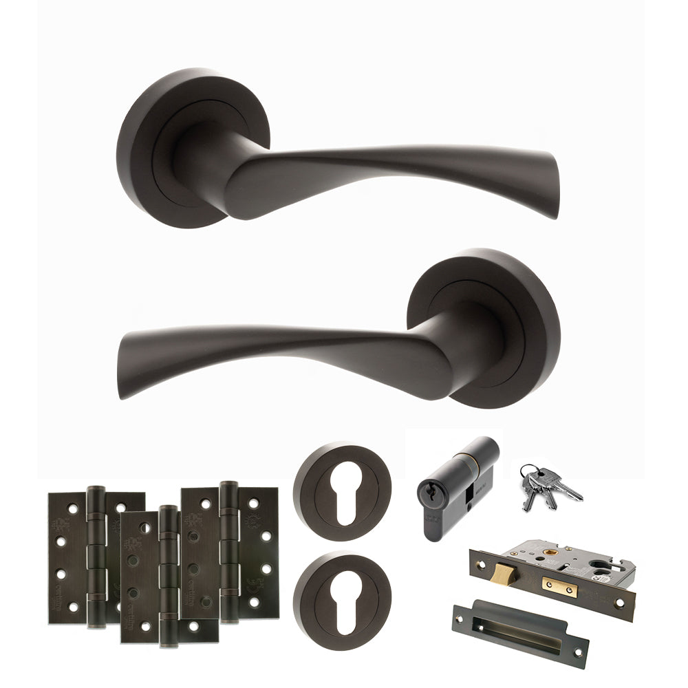 Quality image of STATUS Colorado Door Handle Pack (Euro Lock Set - 3" CE Sashlock, 4" Fire Rated Hinges x3) - Urban Dark Bronze | Sku. adps34rudb23 | available from Trade Door Handles.