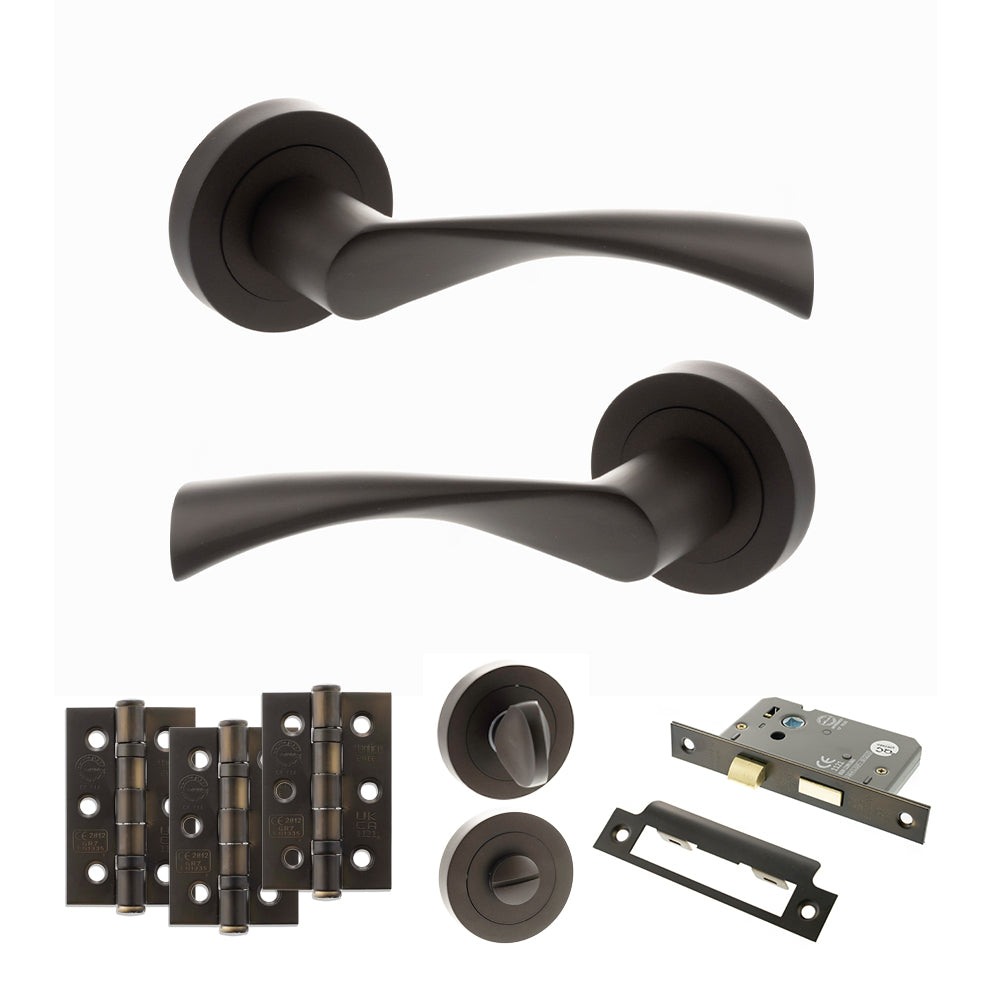 Quality image of STATUS Colorado Door Handle Pack (Bathroom Set - 3" CE Bathroom Lock, 3" Fire Rated Hinges x3) - Urban Dark Bronze | Sku. adps34rudb9 | available from Trade Door Handles.