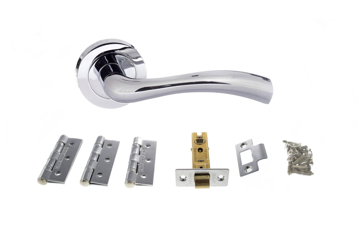 Quality image of STATUS Texas Door Handle Pack (Latch Set - 2.5" CE Latch, 3" Fire Rated Hinges x3) - Polished Chrome | Sku. adps35rpc1 | available from Trade Door Handles.
