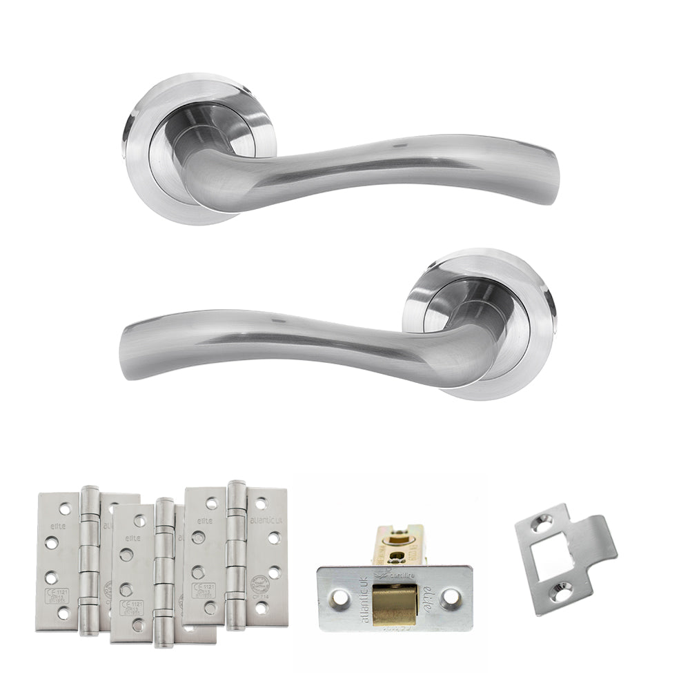 Quality image of STATUS Texas Door Handle Pack (Latch Set - 2.5" CE Latch, 4" Fire Rated Hinges x3) - Satin Chrome | Sku. adps35rsc3 | available from Trade Door Handles.