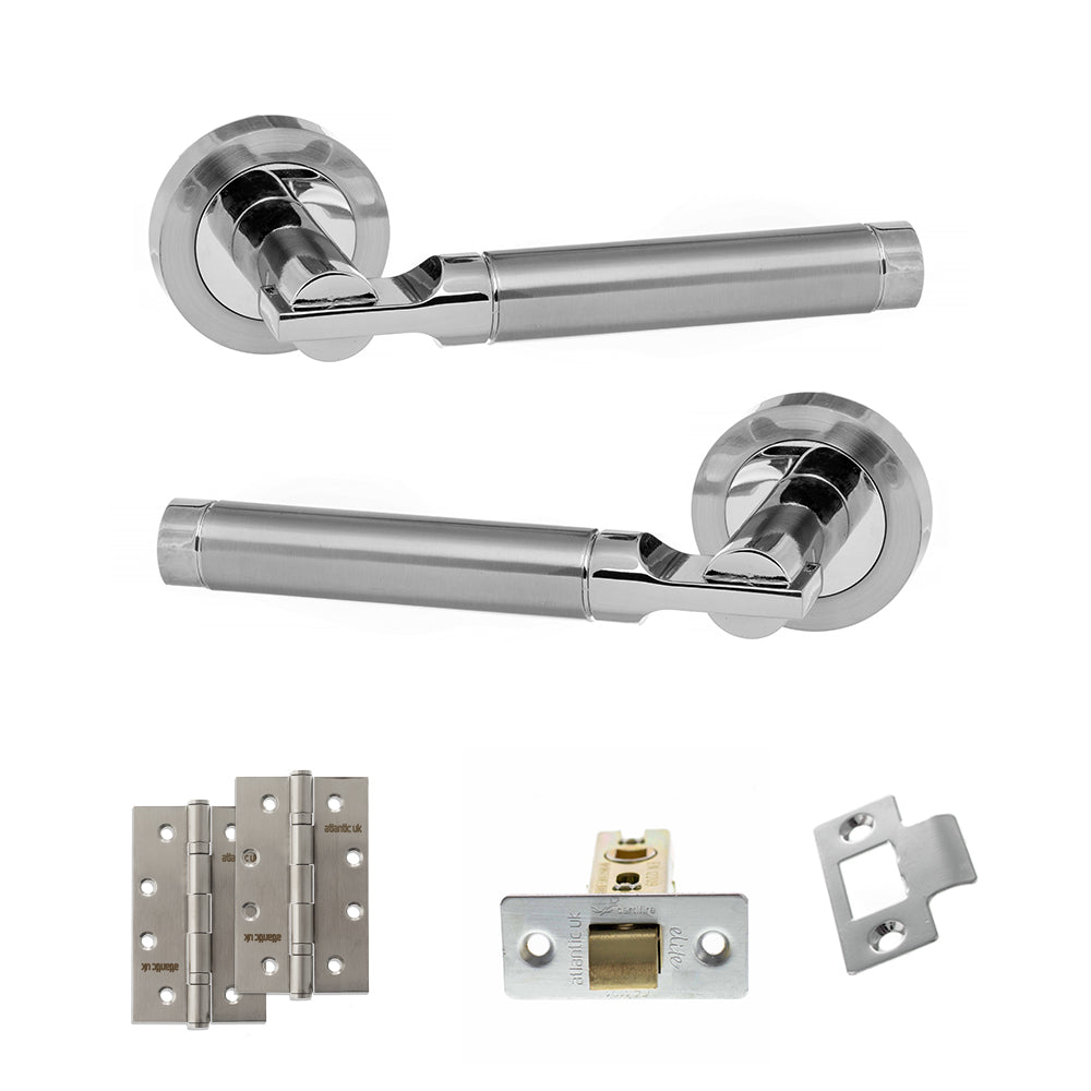 Quality image of STATUS Dakota Door Handle Pack (Latch Set - 3" CE Latch, 4" Slim Knuckle Hinges x2) - Satin Chrome/Polished Chrome | Sku. adps36rscpc6 | available from Trade Door Handles.