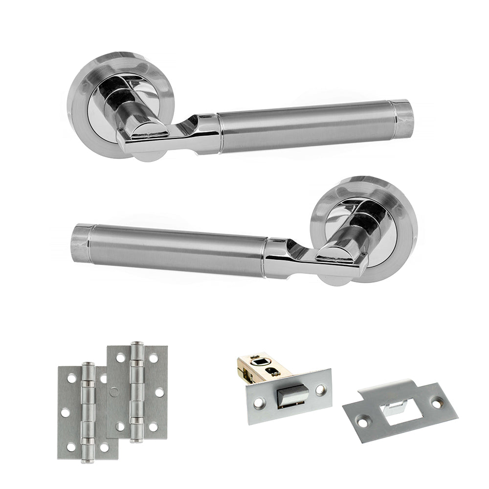 Quality image of STATUS Dakota Door Handle Pack (Latch Set - 2.5" Latch, 3" Hinges x2) - Satin Chrome/Polished Chrome | Sku. adps36rscpc7 | available from Trade Door Handles.