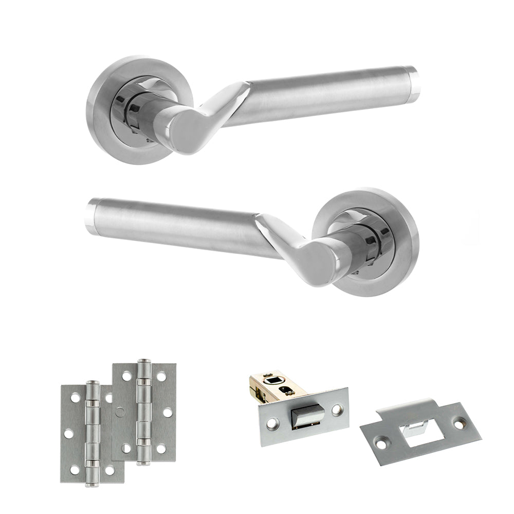 Quality image of STATUS Hawaii Door Handle Pack (Latch Set - 2.5" Latch, 3" Hinges x2) - Satin Chrome/Polished Chrome | Sku. adps38rscpc7 | available from Trade Door Handles.