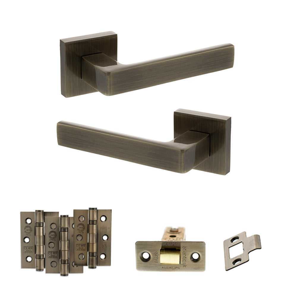 Quality image of STATUS Montana Door Handle Pack (Latch Set - 3" CE Latch, 3" Fire Rated Hinges x3) - Antique Brass | Sku. adps40sab2 | available from Trade Door Handles.