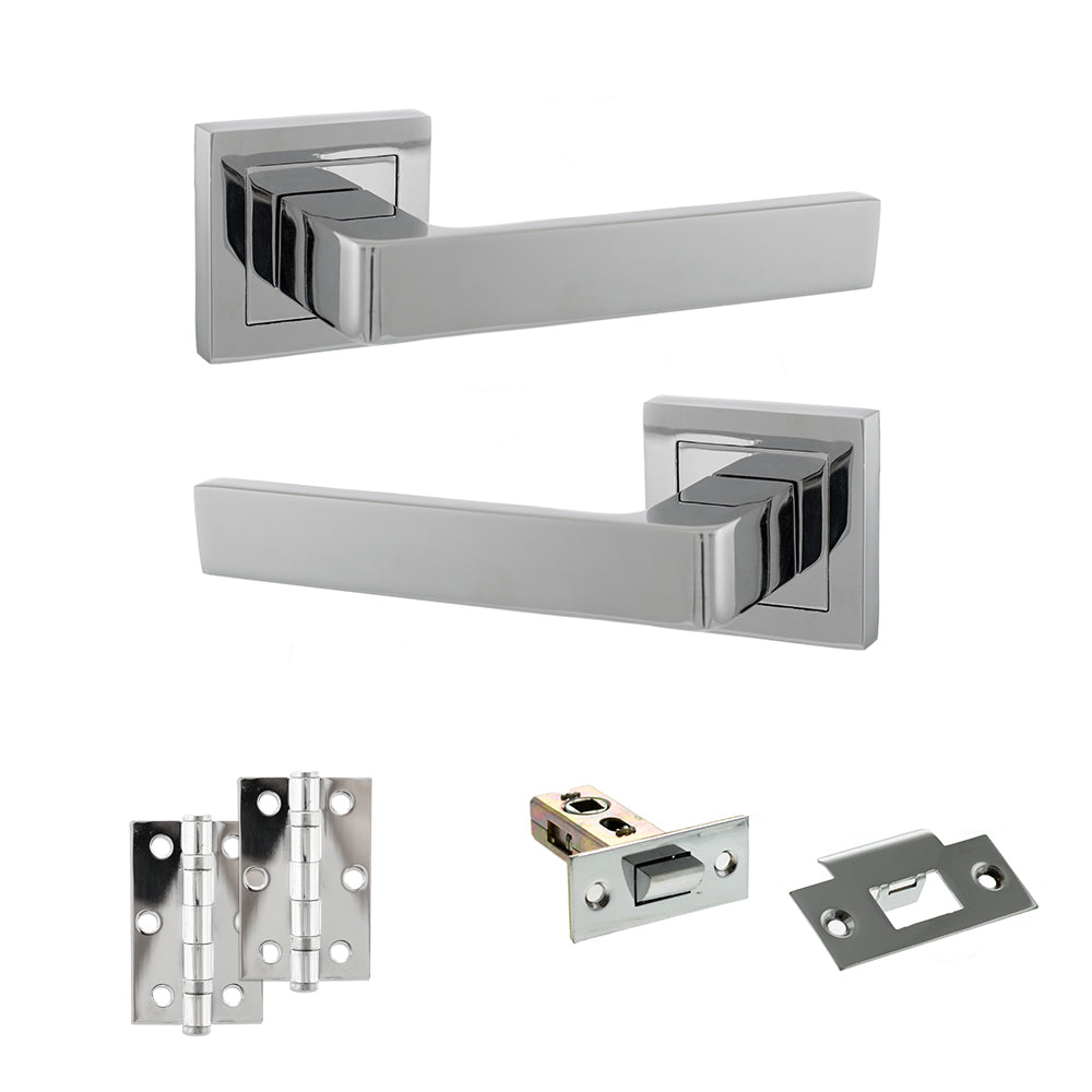 Quality image of STATUS Montana Door Handle Pack (Latch Set - 2.5" Latch, 3" Hinges x2) - Polished Chrome | Sku. adps40spc7 | available from Trade Door Handles.