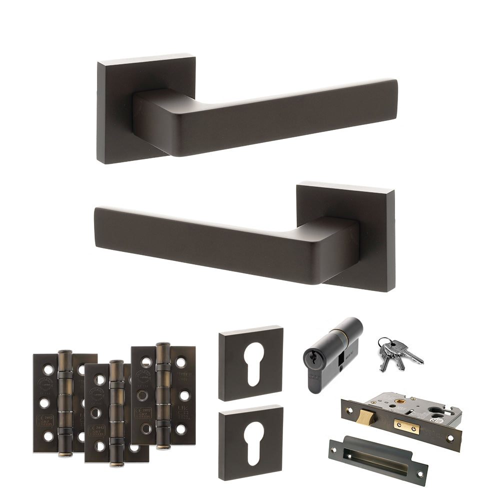 Quality image of STATUS Montana Door Handle Pack (Euro Lock Set - 2.5" CE Sashlock, 3" Fire Rated Hinges x3) - Urban Dark Bronze | Sku. adps40sudb20 | available from Trade Door Handles.