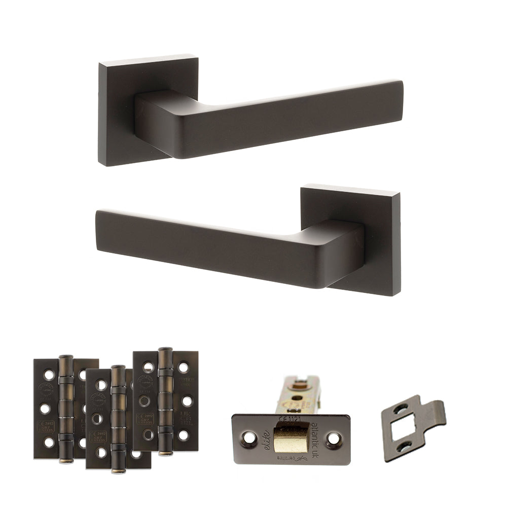 Quality image of STATUS Montana Door Handle Pack (Latch Set - 3" CE Latch, 3" Fire Rated Hinges x3) - Urban Dark Bronze | Sku. adps40sudb2 | available from Trade Door Handles.
