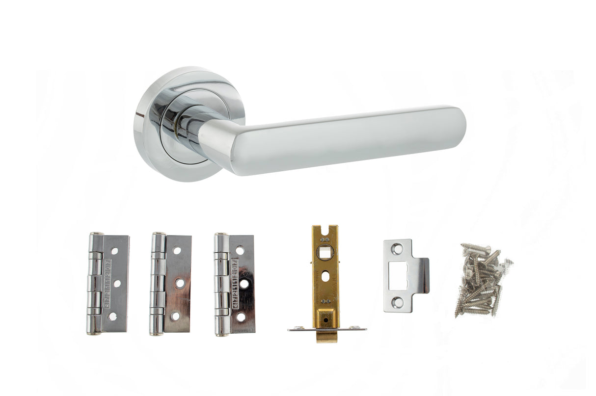 Quality image of STATUS Carolina Door Handle Pack (Latch Set - 3" CE Latch, 3" Fire Rated Hinges x3) - Polished Chrome | Sku. adps42rpc2 | available from Trade Door Handles.