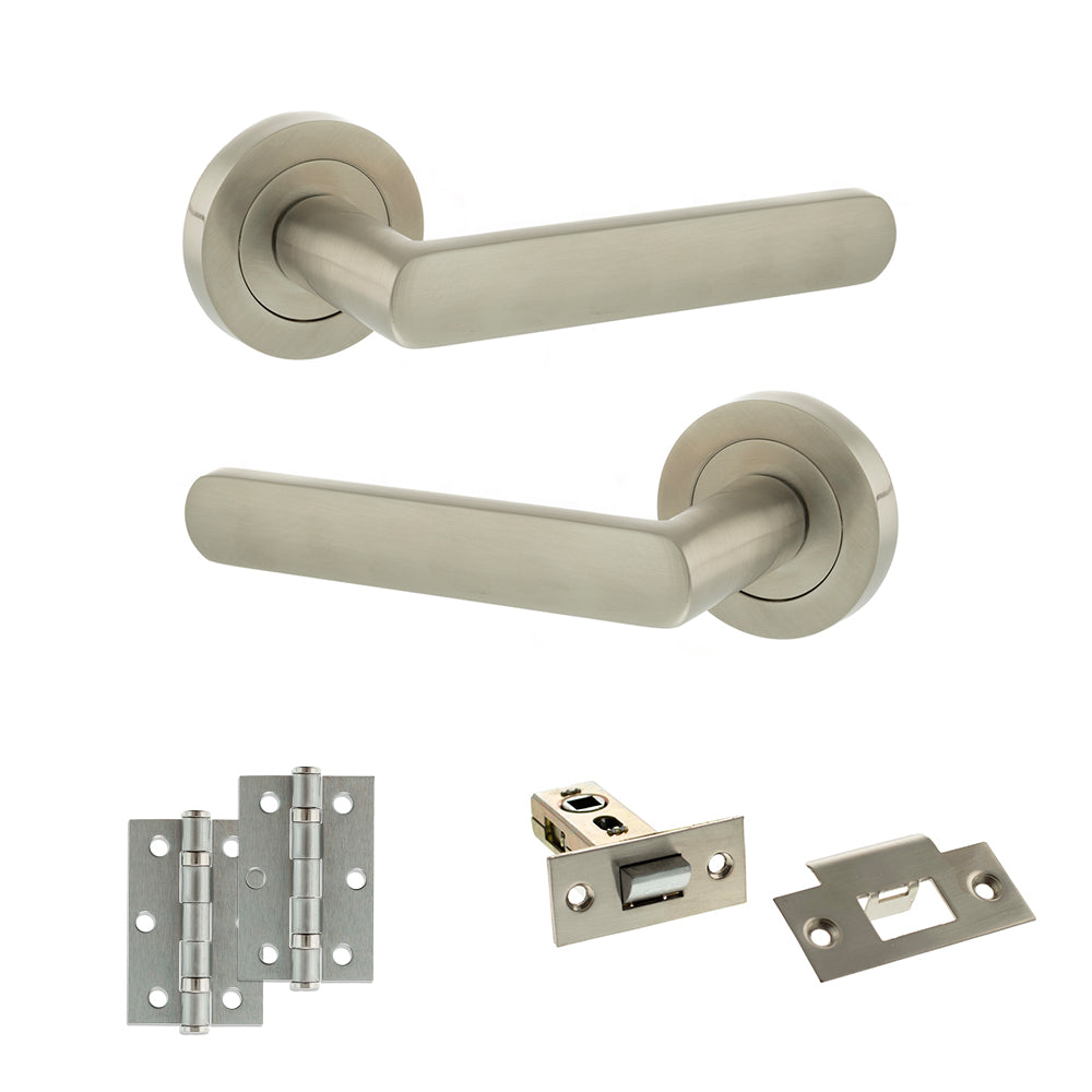 Quality image of STATUS Carolina Door Handle Pack (Latch Set - 2.5" Latch, 3" Hinges x2) - Satin Nickel | Sku. adps42rsn7 | available from Trade Door Handles.