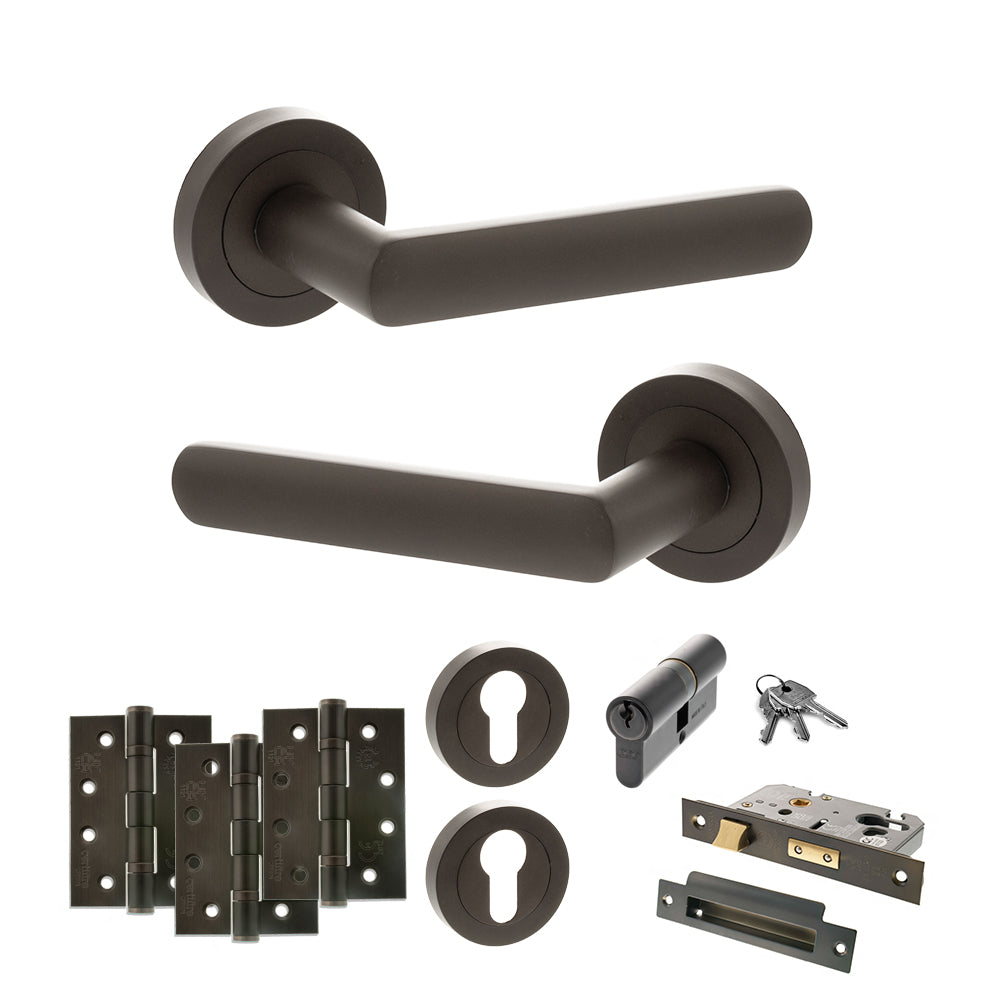 Quality image of STATUS Carolina Door Handle Pack (Euro Lock Set - 2.5" CE Sashlock, 4" Fire Rated Hinges x3) - Urban Dark Bronze | Sku. adps42rudb22 | available from Trade Door Handles.