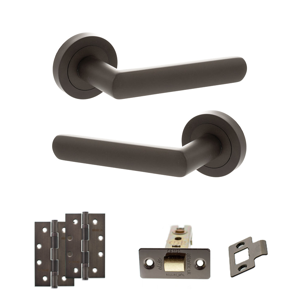 Quality image of STATUS Carolina Door Handle Pack (Latch Set - 3" CE Latch, 4" Slim Knuckle Hinges x2) - Urban Dark Bronze | Sku. adps42rudb6 | available from Trade Door Handles.