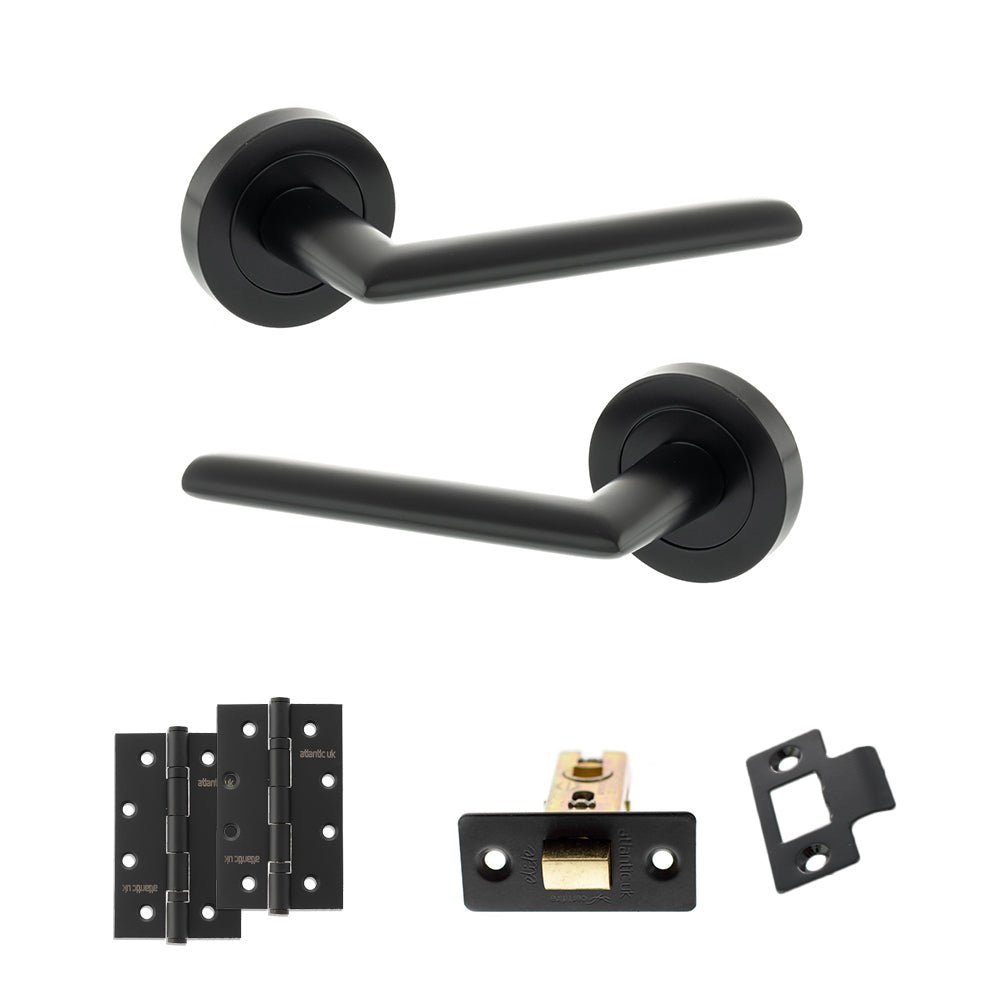 Quality image of STATUS Alabama Door Handle Pack (Latch Set - 2.5" CE Latch, 4" Slim Knuckle Hinges x2) - Matt Black | Sku. adps43rmb5 | available from Trade Door Handles.