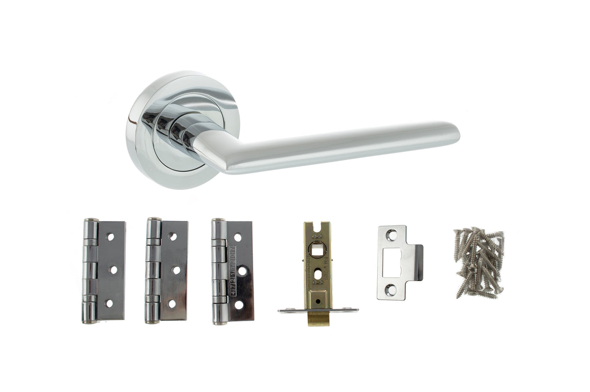 Quality image of STATUS Alabama Door Handle Pack (Latch Set - 2.5" CE Latch, 3" Fire Rated Hinges x3) - Polished Chrome | Sku. adps43rpc1 | available from Trade Door Handles.