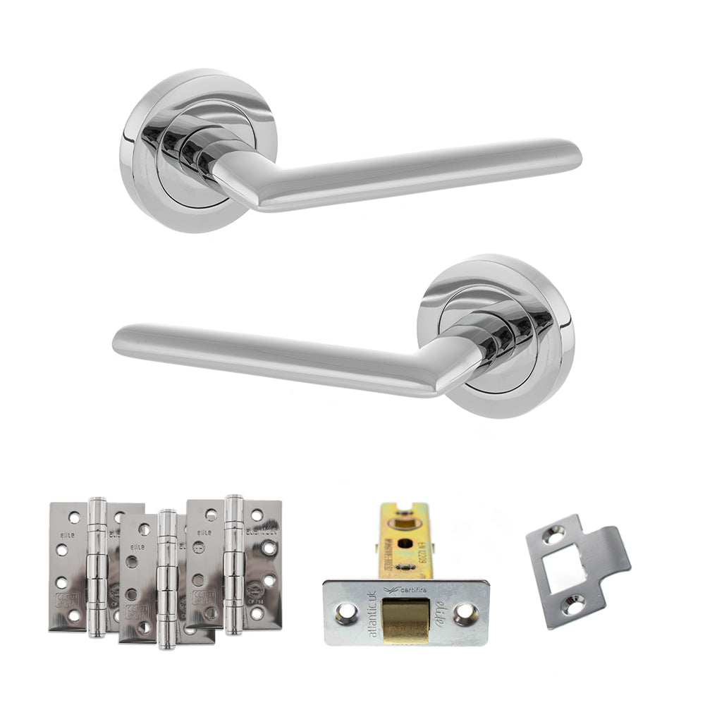 Quality image of STATUS Alabama Door Handle Pack (Latch Set - 3" CE Latch, 4" Fire Rated Hinges x3) - Polished Chrome | Sku. adps43rpc4 | available from Trade Door Handles.