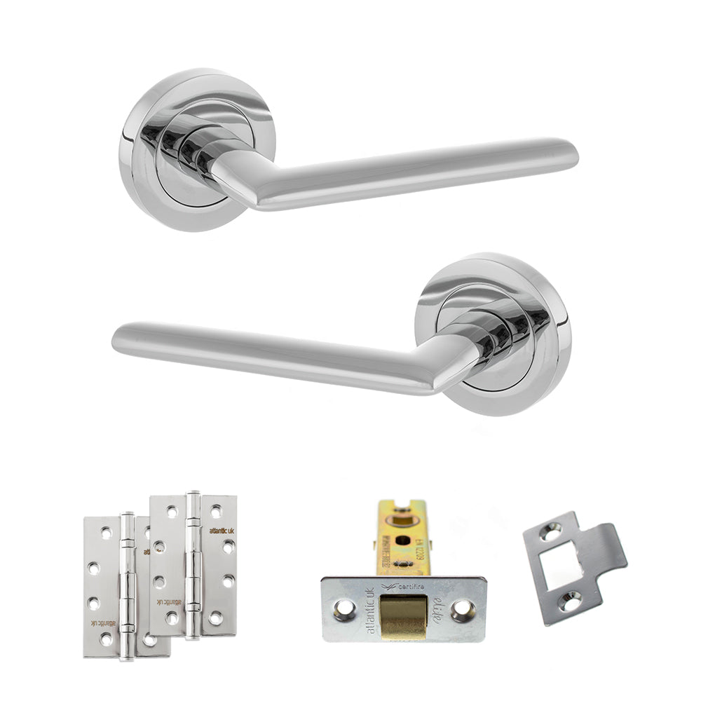 Quality image of STATUS Alabama Door Handle Pack (Latch Set - 3" CE Latch, 4" Slim Knuckle Hinges x2) - Polished Chrome | Sku. adps43rpc6 | available from Trade Door Handles.
