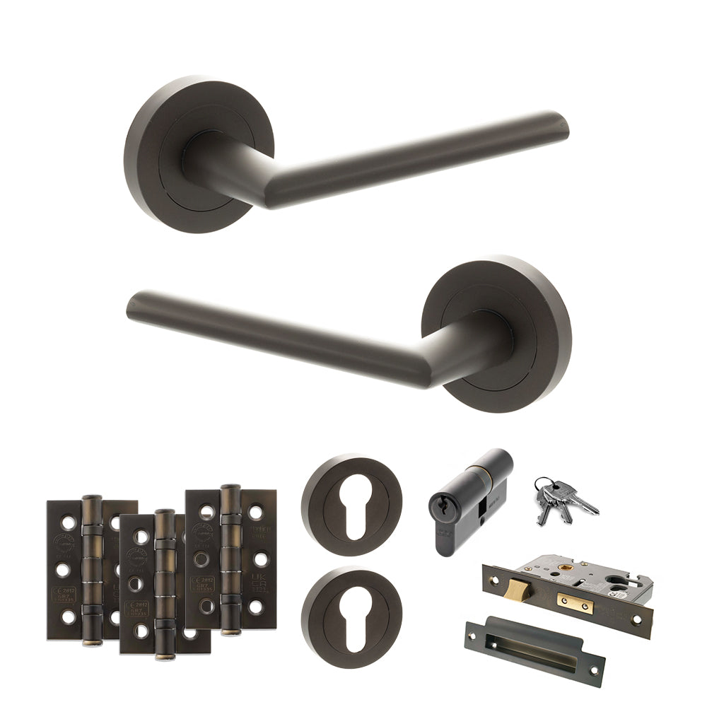 Quality image of STATUS Alabama Door Handle Pack (Euro Lock Set - 2.5" CE Sashlock, 3" Fire Rated Hinges x3) - Urban Dark Bronze | Sku. adps43rudb20 | available from Trade Door Handles.