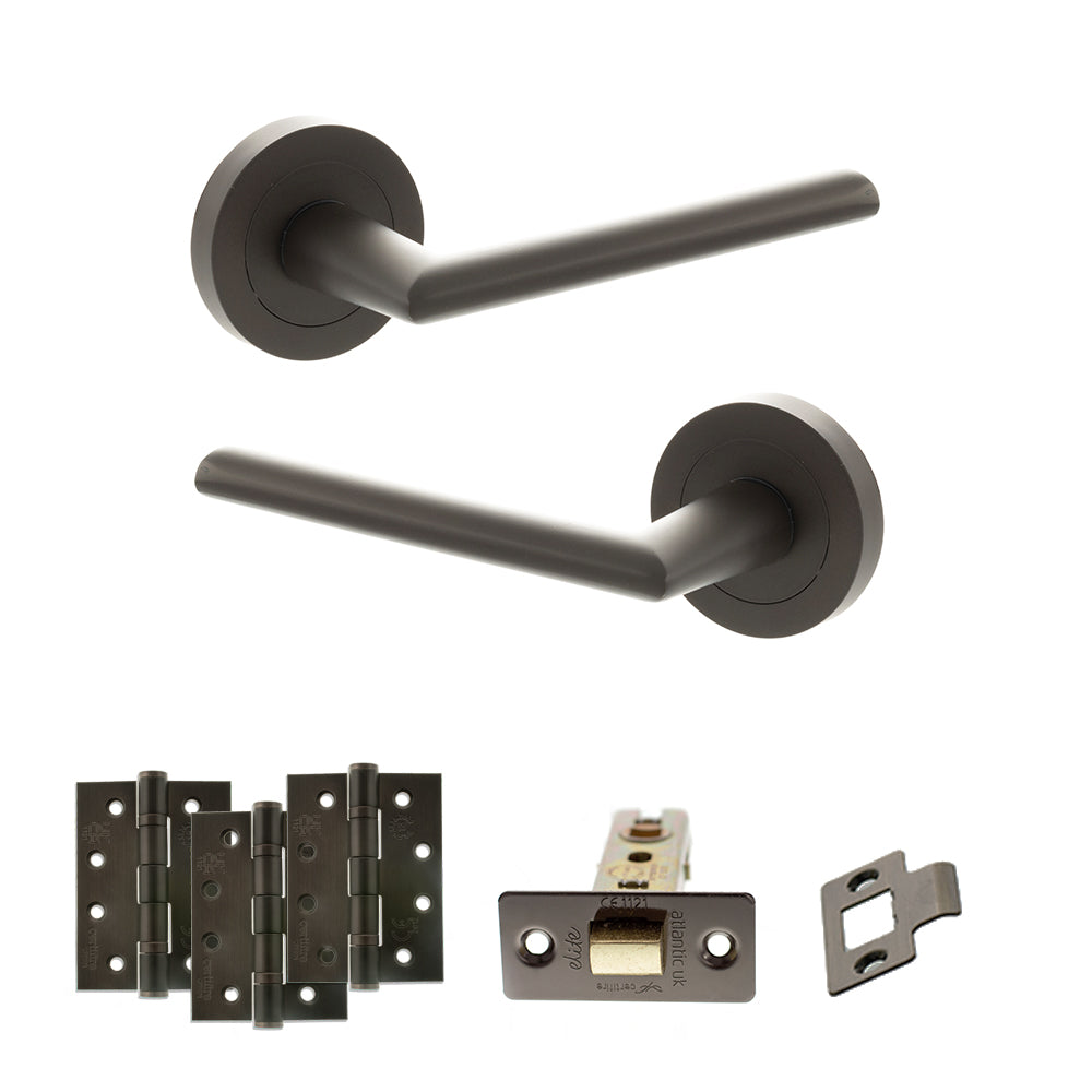 Quality image of STATUS Alabama Door Handle Pack (Latch Set - 2.5" CE Latch, 4" Fire Rated Hinges x3) - Urban Dark Bronze | Sku. adps43rudb3 | available from Trade Door Handles.