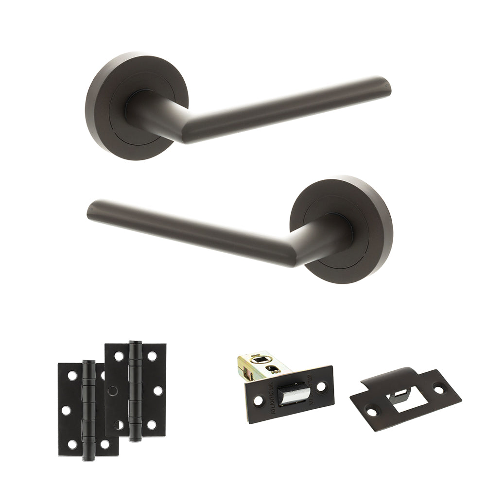 Quality image of STATUS Alabama Door Handle Pack (Latch Set - 2.5" Latch, 3" Hinges x2) - Urban Dark Bronze | Sku. adps43rudb7 | available from Trade Door Handles.