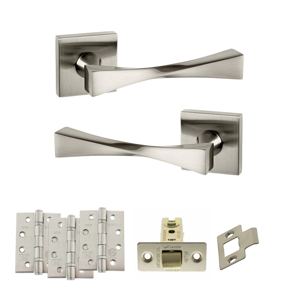 Quality image of Senza Pari Guido Door Handle Pack (Latch Set - 2.5" CE Latch, 4" Fire Rated Hinges x3) - Satin Nickel | Sku. adpsp190sn3 | available from Trade Door Handles.