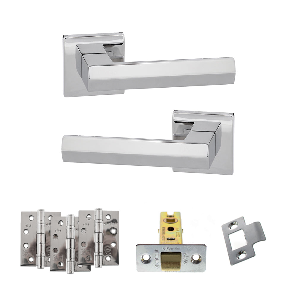Quality image of Senza Pari Davoli Door Handle Pack (Latch Set - 3" CE Latch, 4" Fire Rated Hinges x3) - Polished Chrome | Sku. adpsp216pc4 | available from Trade Door Handles.