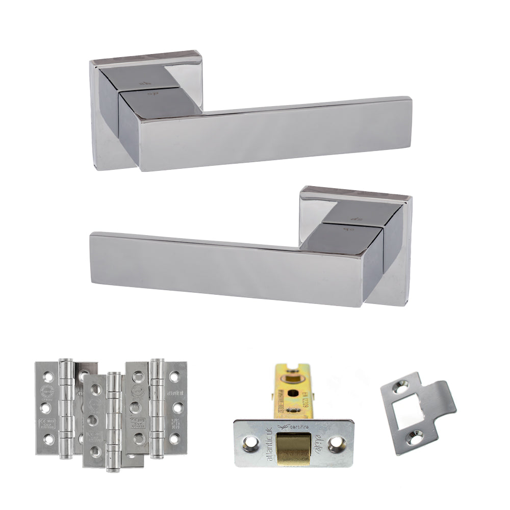 Quality image of Senza Pari Panetti Door Handle Pack (Latch Set - 2.5" CE Latch, 3" Fire Rated Hinges x3) - Polished Chrome | Sku. adpsp217cp1 | available from Trade Door Handles.