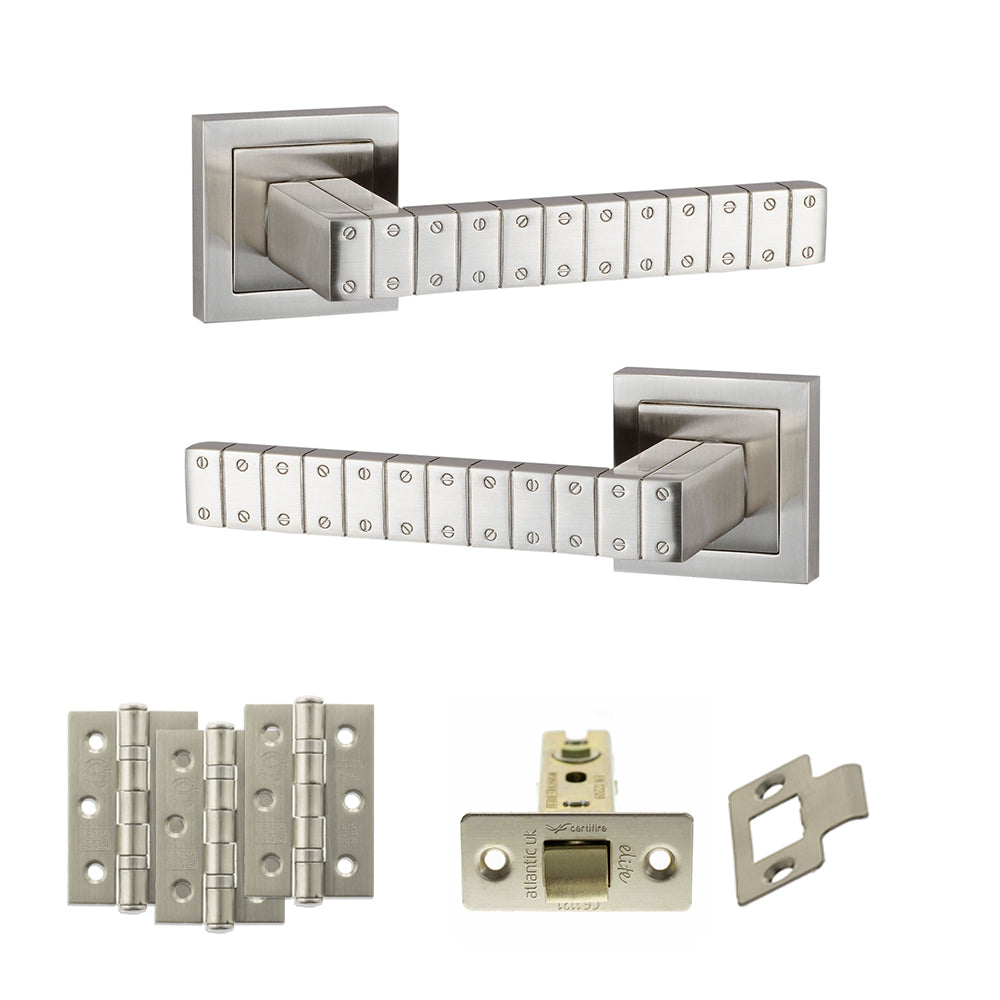 Quality image of Senza Pari Bianca Door Handle Pack (Latch Set - 2.5" CE Latch, 3" Fire Rated Hinges x3) - Satin Nickel | Sku. adpspc193sn1 | available from Trade Door Handles.