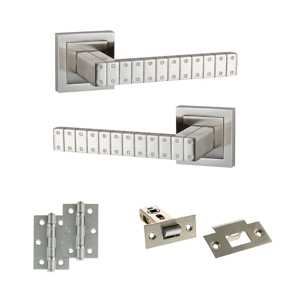 Quality image of Senza Pari Bianca Door Handle Pack (Latch Set - 2.5" Latch, 3" Hinges x2) - Satin Nickel | Sku. adpspc193sn7 | available from Trade Door Handles.