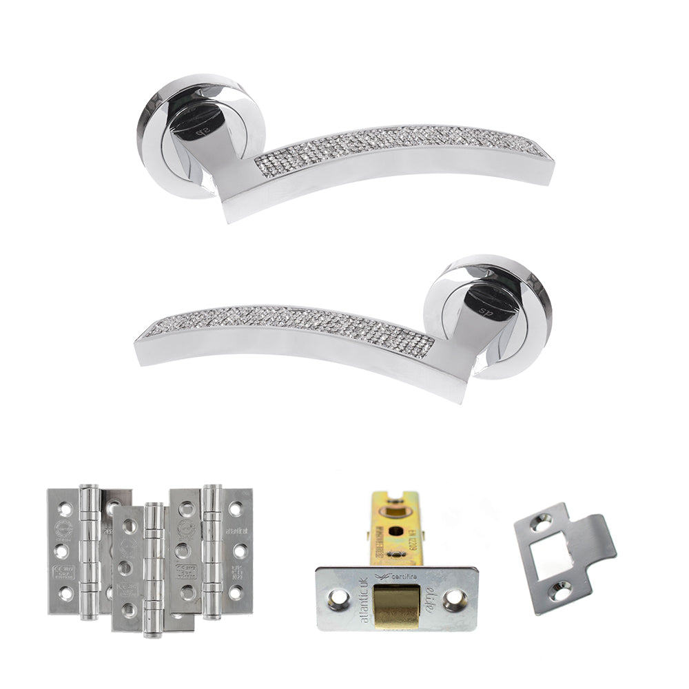 Quality image of Senza Pari Crystal Door Handle Pack (Latch Set - 2.5" CE Latch, 3" Fire Rated Hinges x3) - Polished Chrome | Sku. adpspm167crcp1 | available from Trade Door Handles.