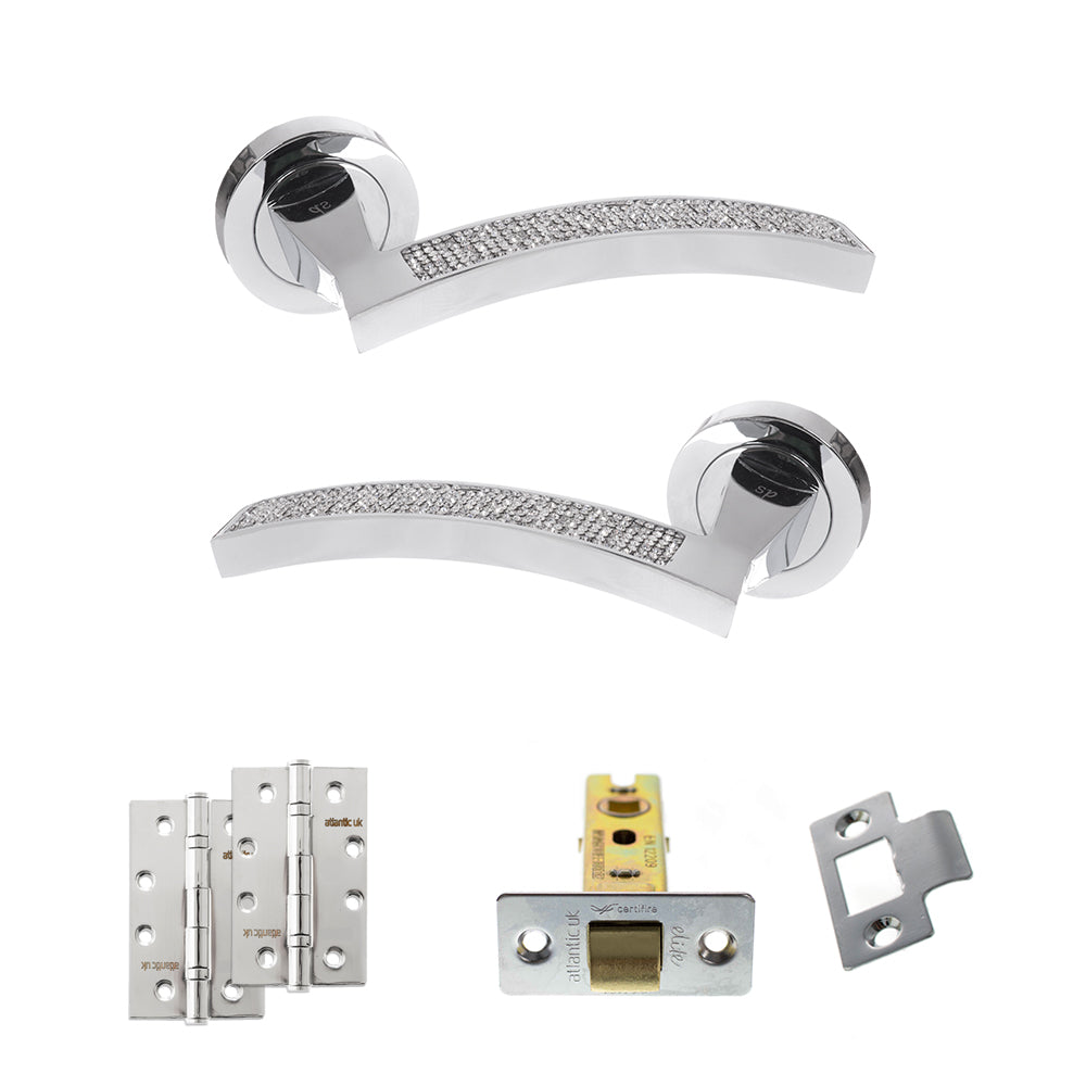 Quality image of Senza Pari Crystal Door Handle Pack (Latch Set - 2.5" CE Latch, 4" Slim Knuckle Hinges x2) - Polished Chrome | Sku. adpspm167crcp5 | available from Trade Door Handles.