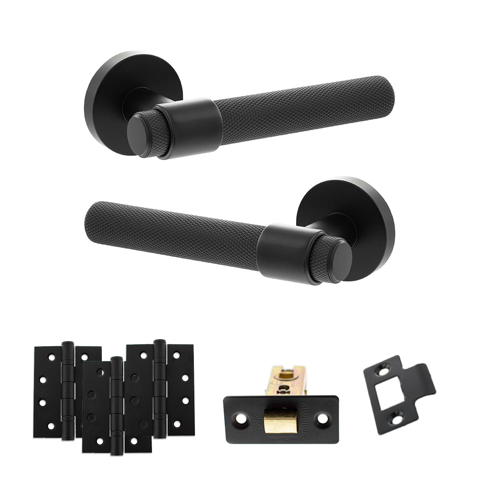 Quality image of Senza Pari Andretta Door Handle Pack (Latch Set - 2.5" CE Latch, 4" Fire Rated Hinges x3) - Matt Black | Sku. adpspr160mb3 | available from Trade Door Handles.