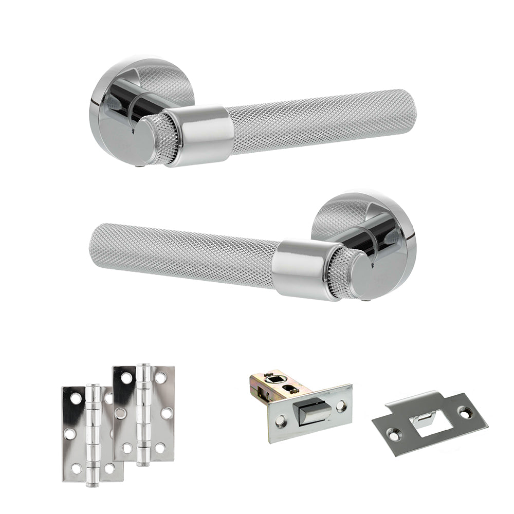 Quality image of Senza Pari Andretta Door Handle Pack (Latch Set - 2.5" Latch, 3" Hinges x2) - Polished Chrome | Sku. adpspr160pc7 | available from Trade Door Handles.