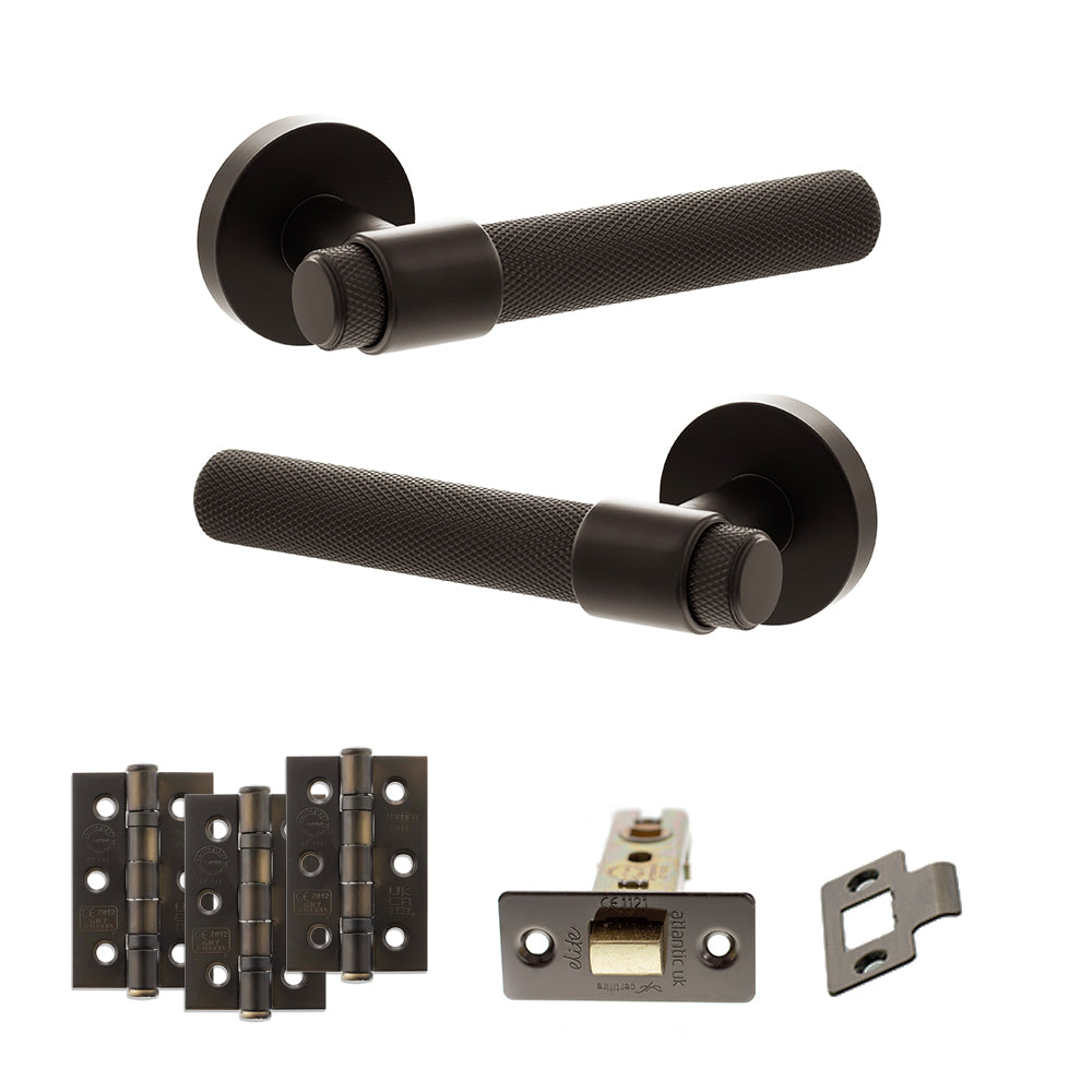 Quality image of Senza Pari Andretta Door Handle Pack (Latch Set - 2.5" CE Latch, 3" Fire Rated Hinges x3) - Urban Dark Bronze | Sku. adpspr160udb1 | available from Trade Door Handles.