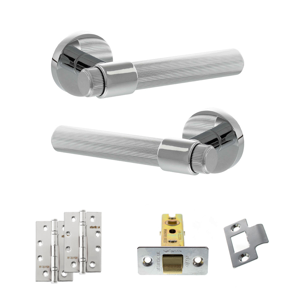 Quality image of Senza Pari Fasana Door Handle Pack (Latch Set - 2.5" CE Latch, 4" Slim Knuckle Hinges x2) - Polished Chrome | Sku. adpspr165pc5 | available from Trade Door Handles.
