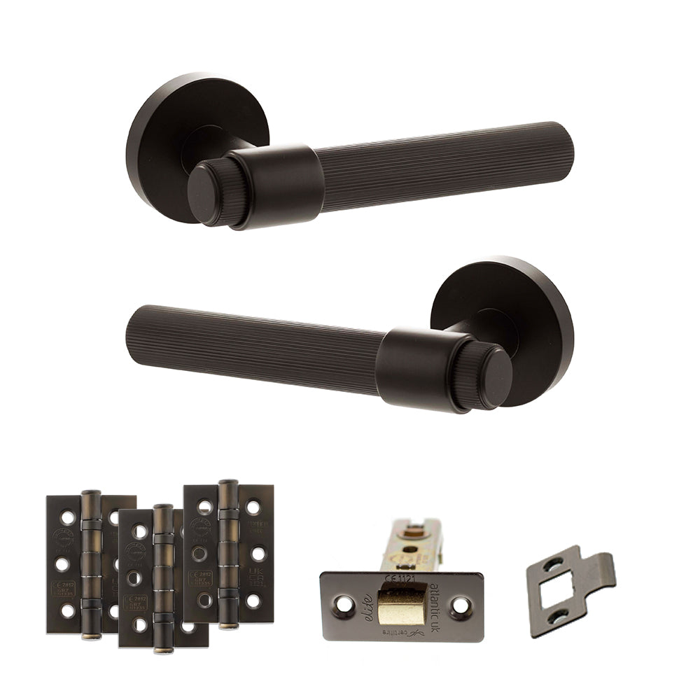Quality image of Senza Pari Fasana Door Handle Pack (Latch Set - 3" CE Latch, 3" Fire Rated Hinges x3) - Urban Dark Bronze | Sku. adpspr165udb2 | available from Trade Door Handles.
