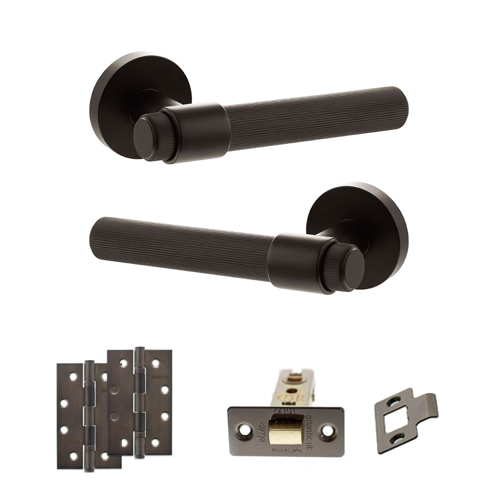 Quality image of Senza Pari Fasana Door Handle Pack (Latch Set - 3" CE Latch, 4" Slim Knuckle Hinges x2) - Urban Dark Bronze | Sku. adpspr165udb6 | available from Trade Door Handles.