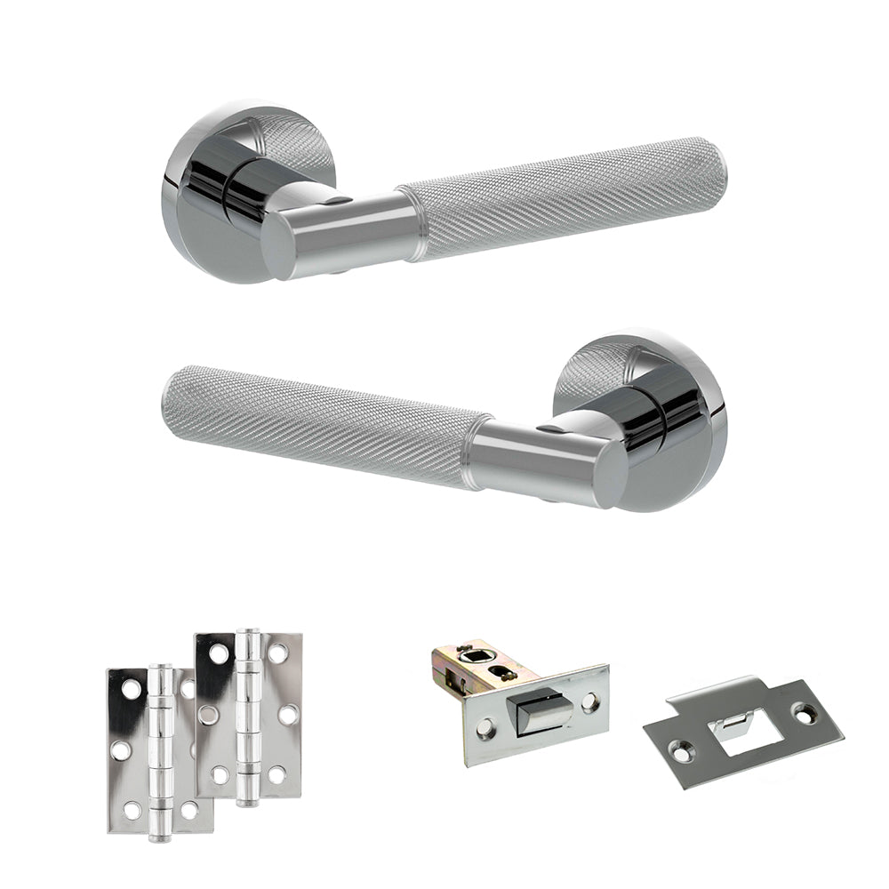 Quality image of Senza Pari Rosarno Door Handle Pack (Latch Set - 2.5" Latch, 3" Hinges x2) - Polished Chrome | Sku. adpspr170pc7 | available from Trade Door Handles.