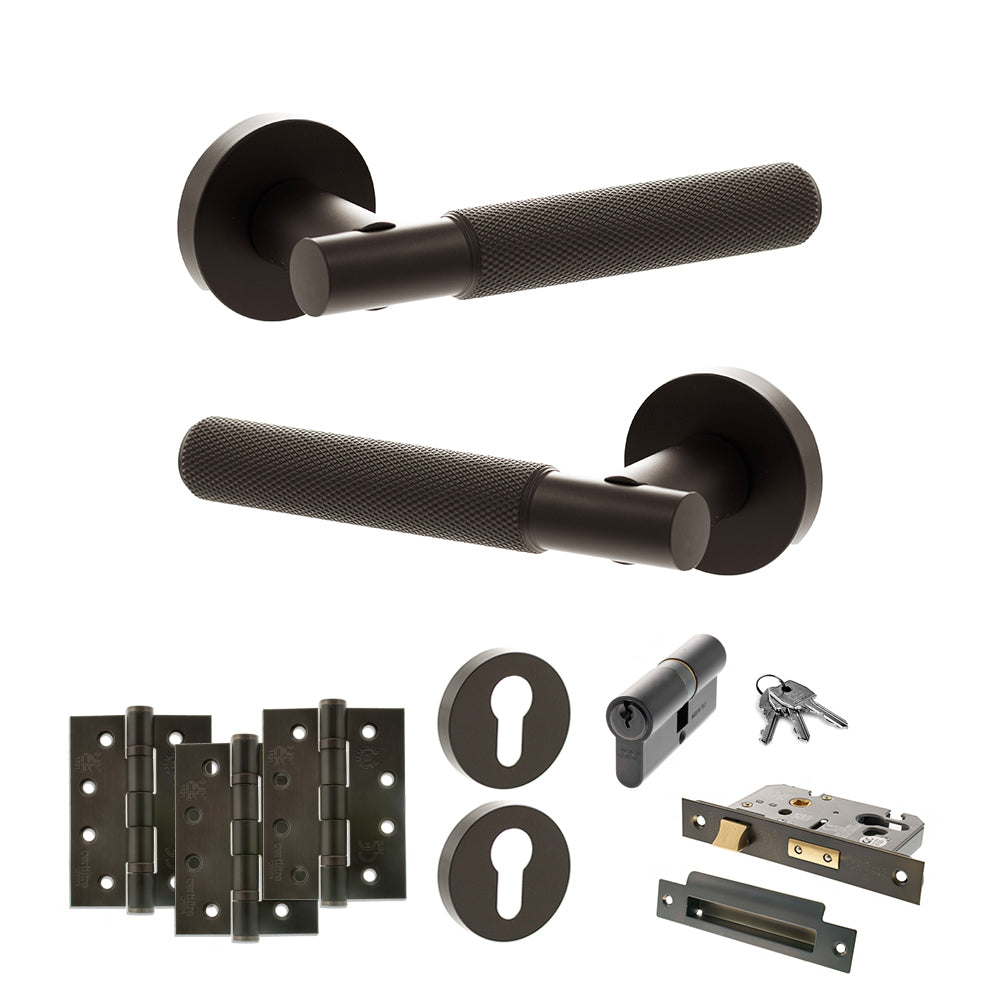 Quality image of Senza Pari Rosarno Door Handle Pack (Euro Lock Set - 2.5" CE Sashlock, 4" Fire Rated Hinges x3) - Urban Dark Bronze | Sku. adpspr170udb22 | available from Trade Door Handles.